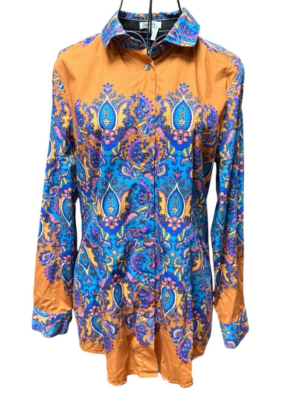 Tyler Boe 100% Cotton Orange and Blue Paisley Tailored fit Button-Down Shirt